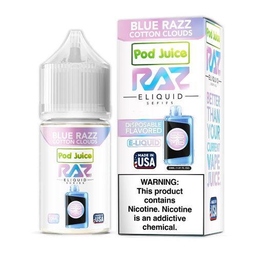 Blue Razz Cotton Clouds | Pod Juice x RAZ Salt | 30ml | Bottle with Packaging