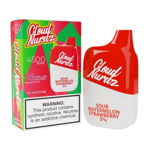 Cloud Nurdz 0% Disposable sour watermelon strawberry with packaging