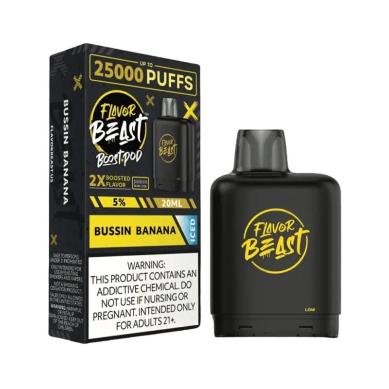 Flavor Beast Level X Boost Disposable - Bussin Banana with packaging