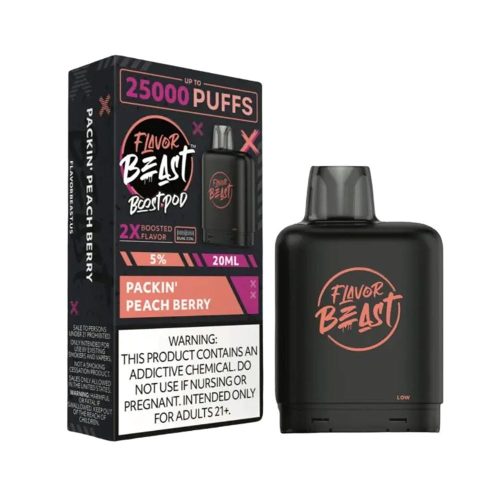 Flavor Beast Level X Boost Disposable - Packin' Peach Berry with packaging