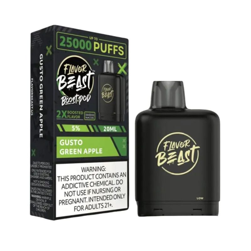 Flavor Beast Level X Boost Disposable - Gusto Green Apple with packaging