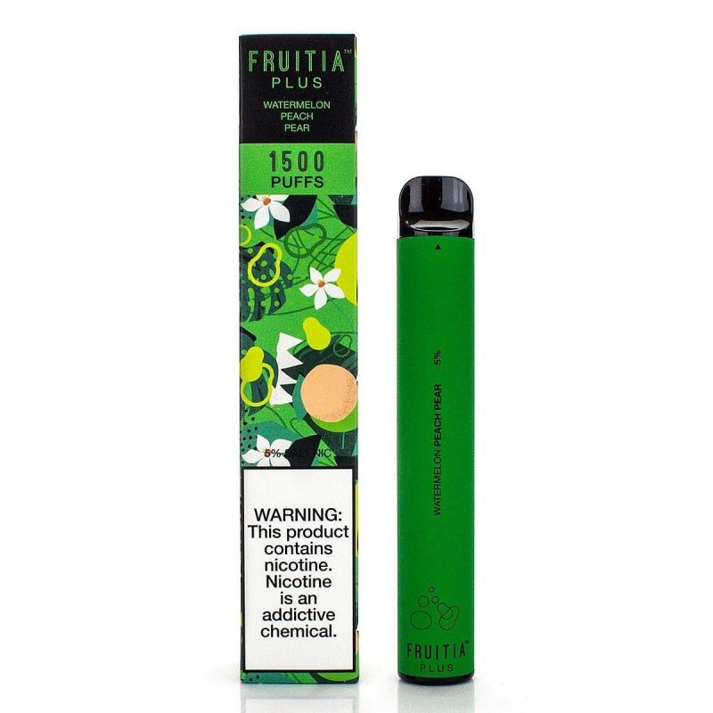 Fruitia Plus Disposable Device - 1500 Puffs watermelon peach pear with packaging