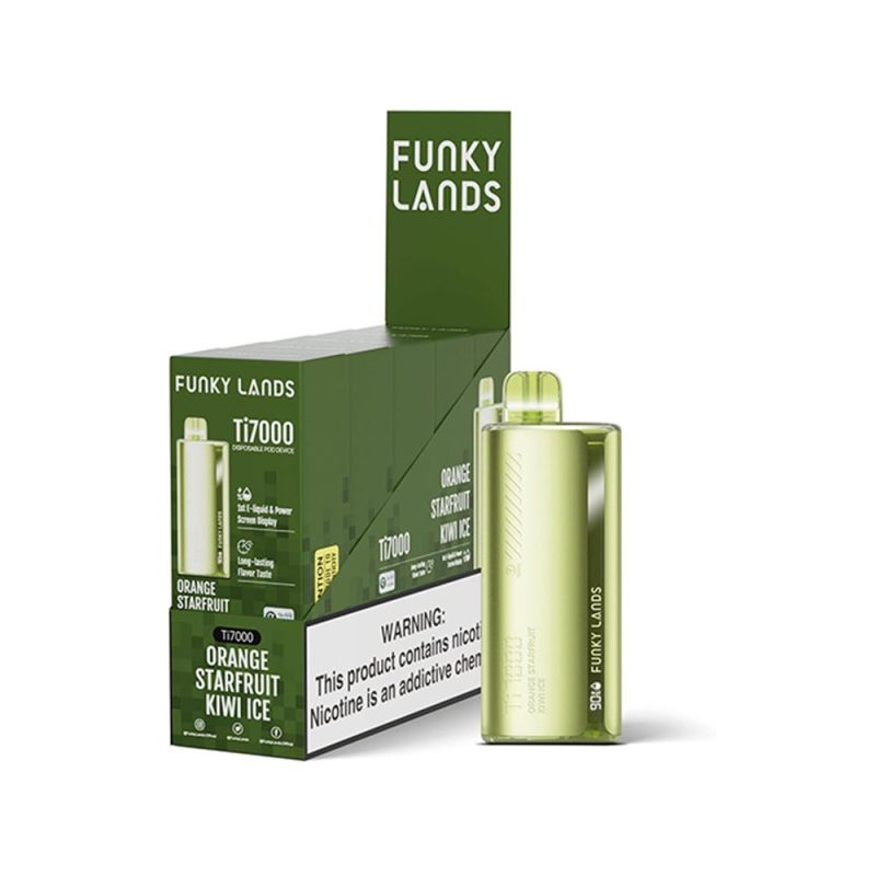 Funky Land Ti7000 Disposable 7000 Puff 12.8mL 40-50mg Orange Starfruit Kiwi Ice with Packaging