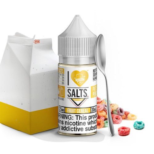 Fruit Cereal Salt by Mad Hatter EJuice 30ml bottle with background