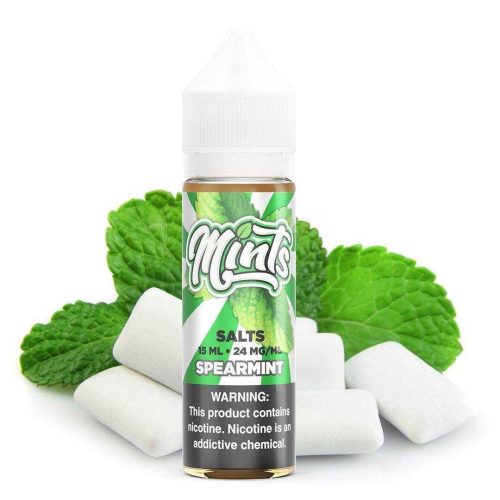 Spearmint by Mints SALTS E-Liquid 15ml bottle with background