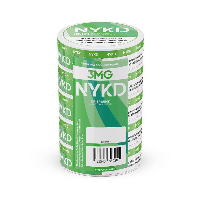 NYKD Nicotine Pouches (20ct Can)(5-Can Pack) Crisp Mint 3mg