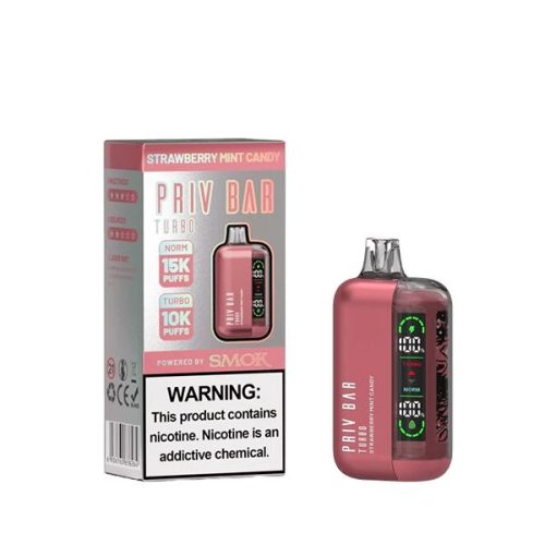 Priv Bar Turbo Disposable 16mL 50mg Strawberry Mint Candy with Packaging