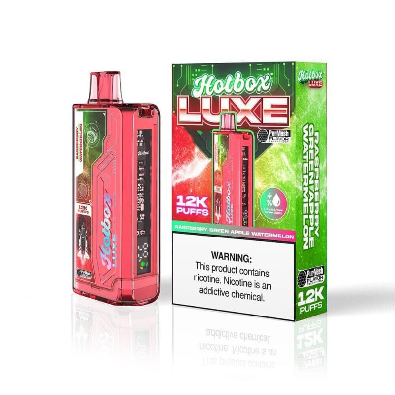 Puff HotBox Luxe Disposable 12000 puffs 20mL 50mg  Raspberry Green Apple Watermelon with Packaging