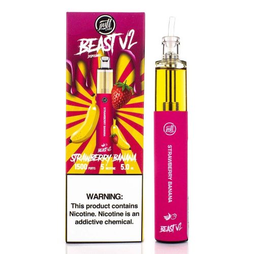 PUFF LABS | Puff Beast Bar V2 Disposable Device - 1500 Puff strawberry banana with packaging