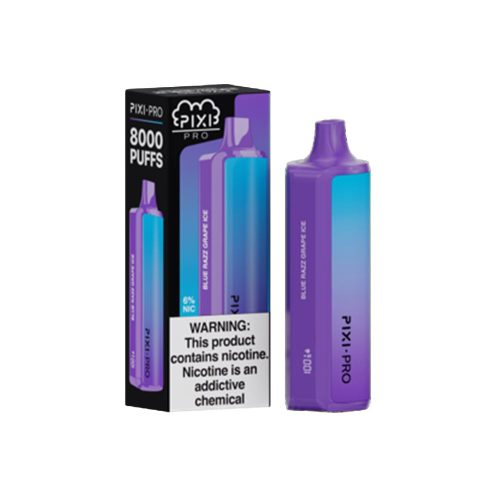 Pixi Pro Disposable 8000 Puffs 14mL 60mg - Blue Razz Grape Ice with packaging