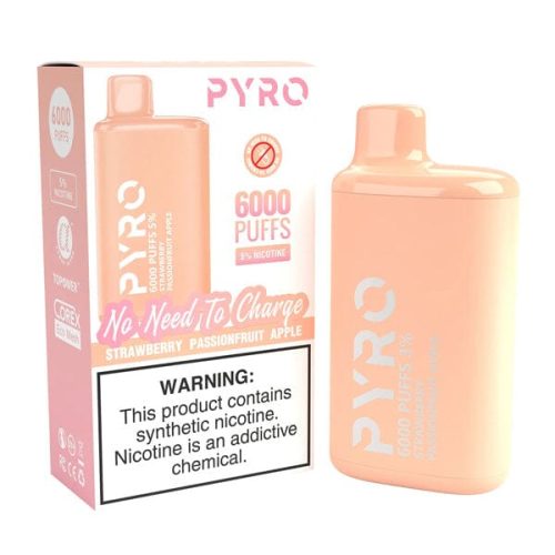 Pyro Disposable | 6000 Puffs | 13ml | 5% Strawberry Passionfruit Apple with packaging