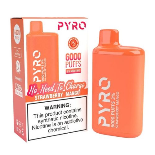 Pyro Disposable | 6000 Puffs | 13ml | 5% Strawberry Mango with packaging