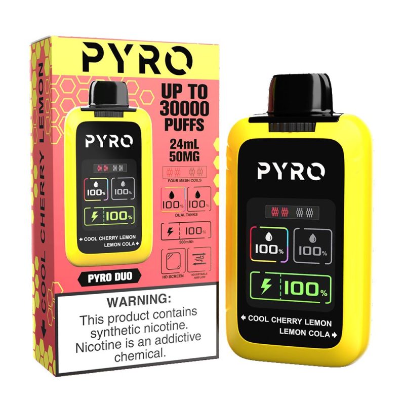 Pyro DUO Disposable Cool Cherry Lemon/Lemon Cola with packaging