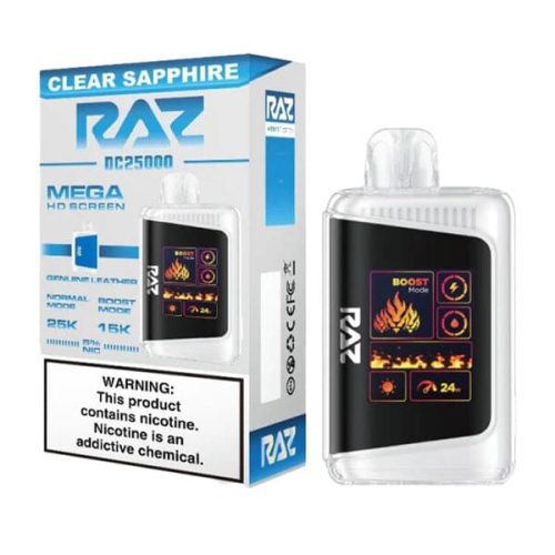 RAZ DC25000 Disposable 25000 Puffs 16mL 50mg clear sapphire with packaging