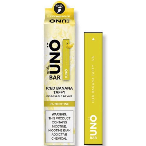 SKOL | UNO Bar Disposable 5% Nicotine (Individual) iced banana taffy with packaging