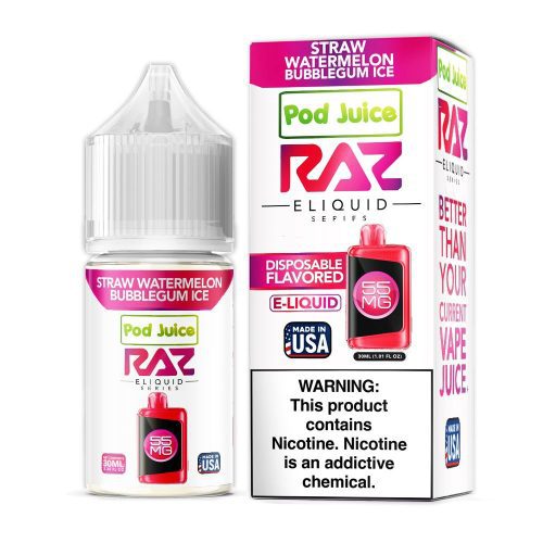 Straw Watermelon Bubblegum Ice | Pod Juice x RAZ Salt | 30ml | Bottle with Packaging