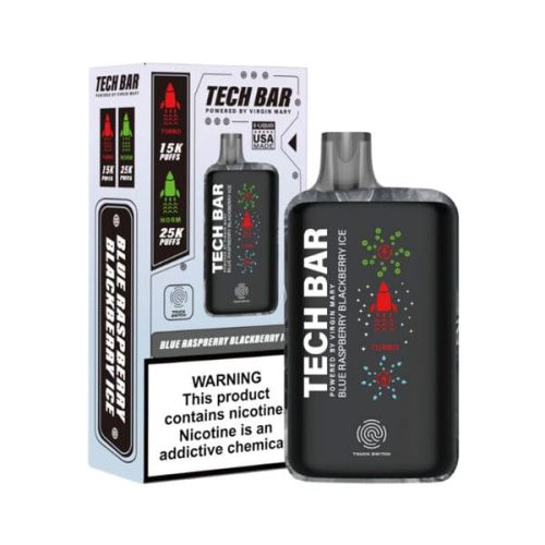 Tech Bar Disposable blue raspberry blackberry ice with packaging